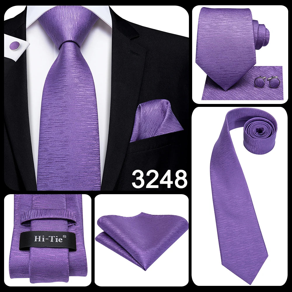 Hi-Tie – Cravate de mariage en soie violette unie à motif cachemire pour homme, ensemble de qualité avec boutons de manchette et mouchoir, cadeau tendance, livraison directe