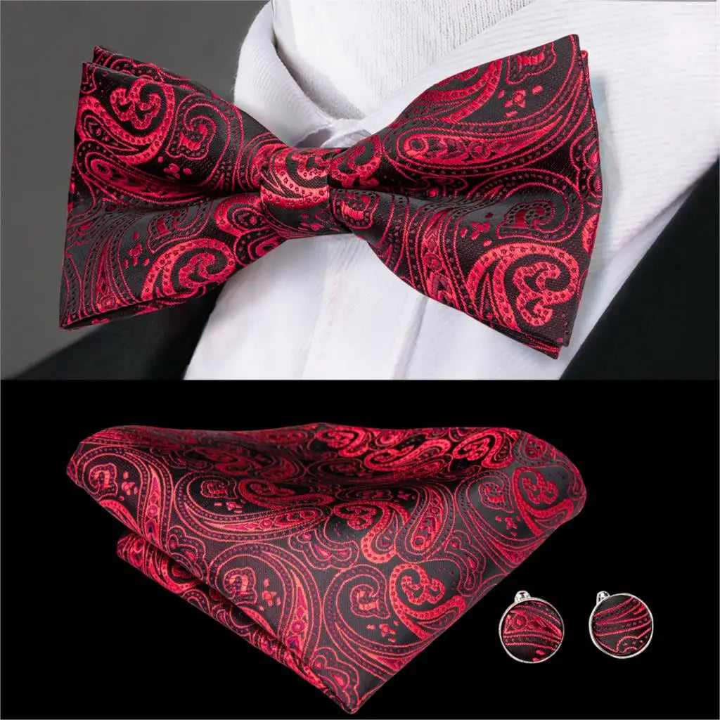 Hi-Tie Nœuds papillon verts de Noël pour hommes Cravate papillon en soie Ensemble de boutons de manchette et mouchoirs pour fête de mariage Nœud papillon uni à carreaux cachemire