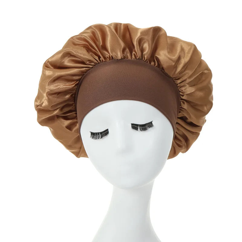 Women Satin Bonnet Spandex Wide Stretchy Band Bonnet Satin Cheveux Nuit Silk Sleeping Night Cap Bonnets for Women