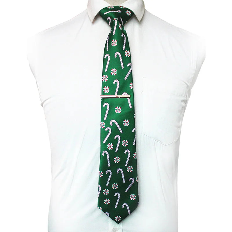 JEMYGINS Cravates de Noël pour hommes 9 cm en soie rouge de bonne qualité, ensemble de pinces à cravate imprimées pour fête, mariage, festival, cadeau