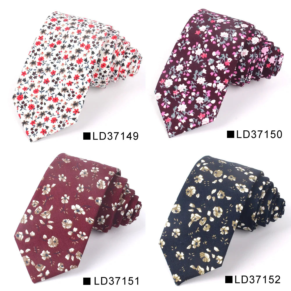 Nouvelle cravate florale pour hommes et femmes, cravate fine en coton pour mariage, cravates décontractées pour hommes, costumes classiques, cravates à imprimé floral