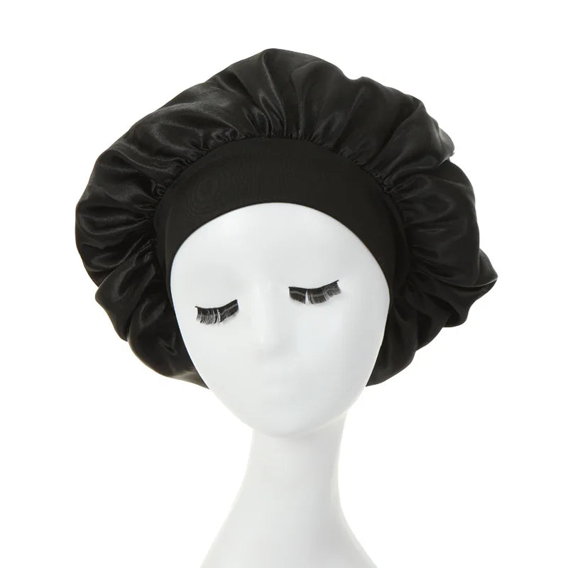 Women Satin Bonnet Spandex Wide Stretchy Band Bonnet Satin Cheveux Nuit Silk Sleeping Night Cap Bonnets for Women