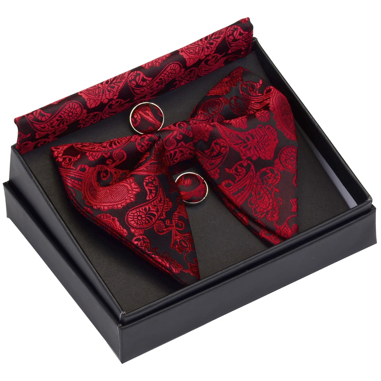 GUSLESON Ensemble de boutons de manchette et pochette pour homme, motif cachemire, bleu, rouge et jaune, avec boîte cadeau, cravate de mariage en soie pour homme