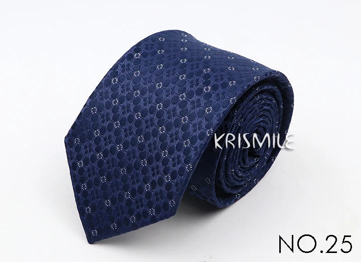 Nouvelle cravate classique à rayures et pois pour homme, jacquard, 7 cm, en polyester, étroite, slim, pour mariage, marié, affaires, costume, chemise, cadeau