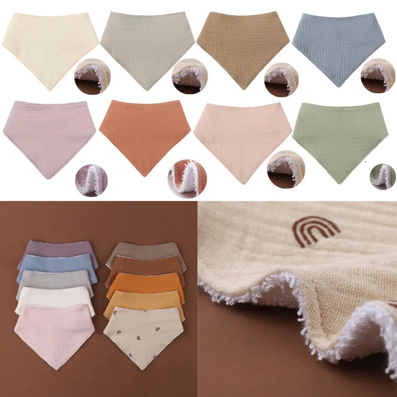 Bavoirs bébé absorbants d'eau de couleur unie, écharpe triangulaire en coton doux, serviette de salive pour nouveau-né, bavoirs à bouton-pression, articles pour bébé