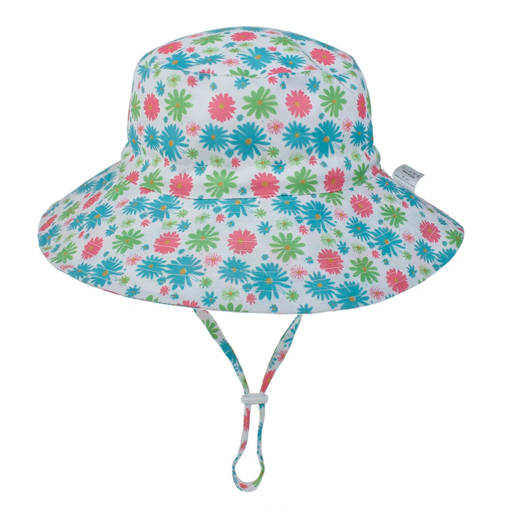 Girls Boys Outdoor Anti UV Beach Cap Summer Baby Sun Hat Swimming Hat Kids Bucket Cap with Adjustable Chin Strap 0-8 Years