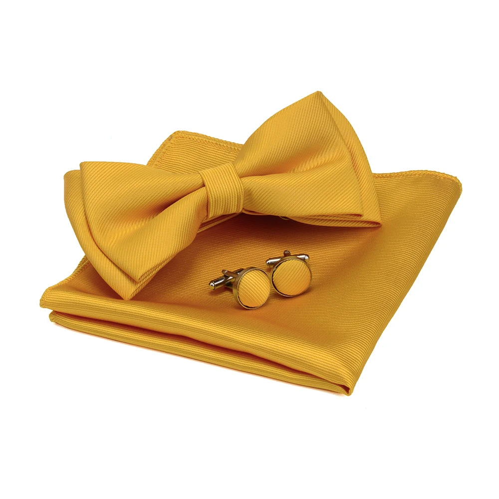 Ensemble de nœuds papillon solides de différentes tailles, haut et bas, nœud papillon uni pour homme, mouchoir, boutons de manchette, coffret cadeau pour hommes, cravates de mode de mariage