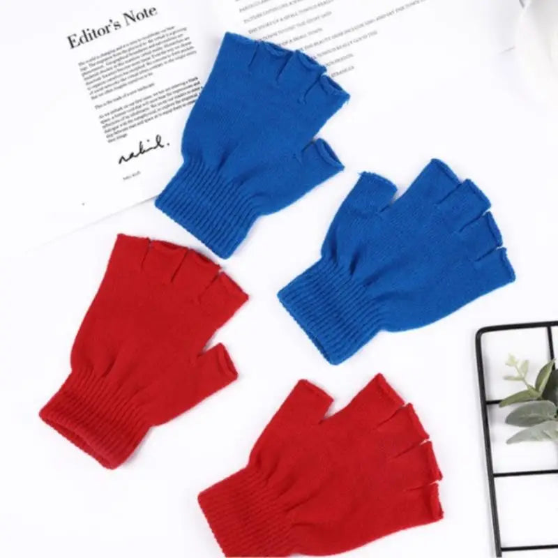 1 par de guantes de entrenamiento cálidos de invierno, de lana tejida, de algodón y con puños, negros, de medio dedo y sin dedos, para mujeres y hombres.