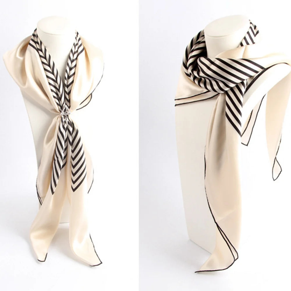 Foulard carré OMEA 100 % soie véritable 90 x 90 cm, foulard hijab de luxe à rayures, grand foulard carré tendance, châle bandana