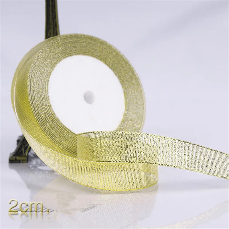 Gold-/Silber-Organzaband aus Seidensatin, 0,6–5 cm, glitzernd bestickte Zwiebelbänder für Hochzeitstorten, Geschenkdekoration, Bastelbedarf