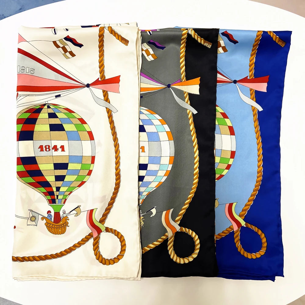 Foulard en soie sergé à motif ballon de dessin animé, fait à la main, bouclé, marque de luxe, carré, hijab, bandana pour femme, foulard de tête, châle