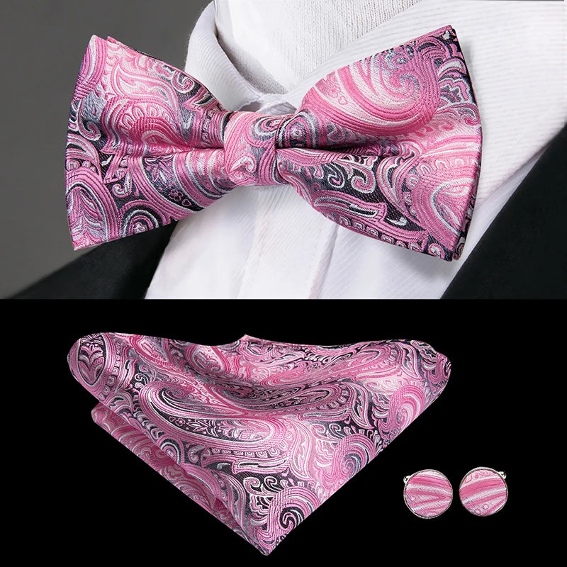 Hi-Tie Nœuds papillon verts de Noël pour hommes Cravate papillon en soie Ensemble de boutons de manchette et mouchoirs pour fête de mariage Nœud papillon uni à carreaux cachemire
