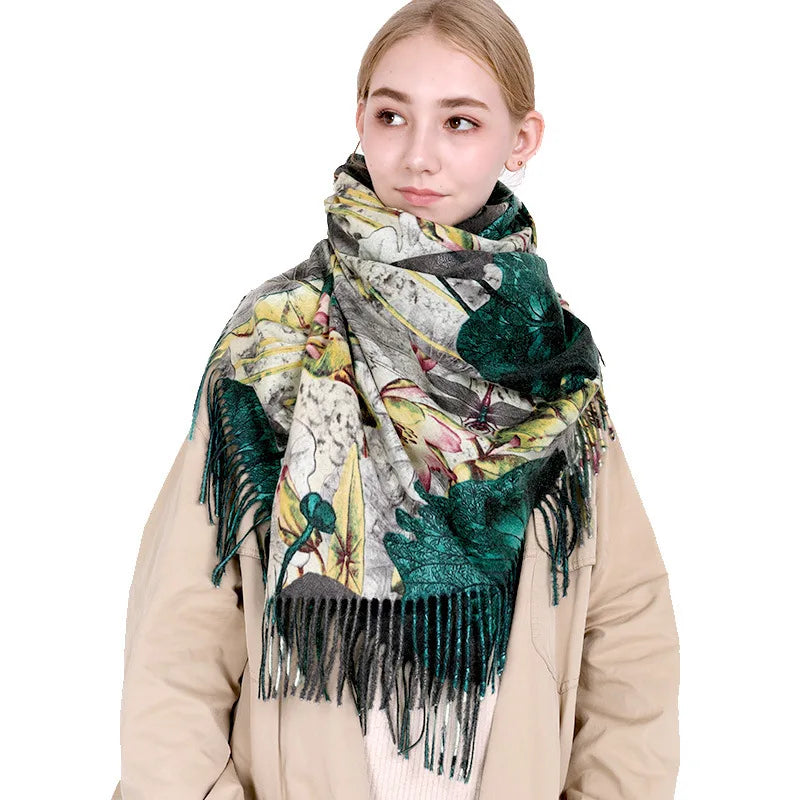 Fashion Oil Painting Scarf Women Winter Warm Van Gogh Painting Tassel Scarves Unique Luxury Long Print Wraps Shawl