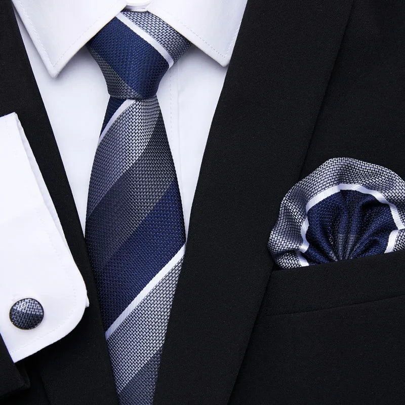 Newest style Green Tie For Men Holiday Present Tie Pocket Squares Set Necktie Striped Wedding Accessories Man