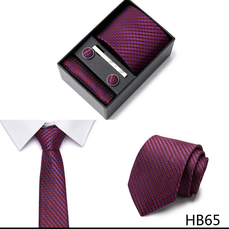 Gravatas For Men Luxury Tie Hanky Pocket Squares Cufflink Set Necktie Box Male Brown April Fool's Day