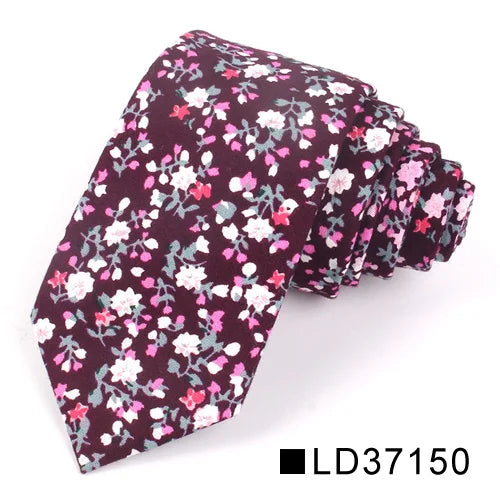 Nouvelle cravate florale pour hommes et femmes, cravate fine en coton pour mariage, cravates décontractées pour hommes, costumes classiques, cravates à imprimé floral