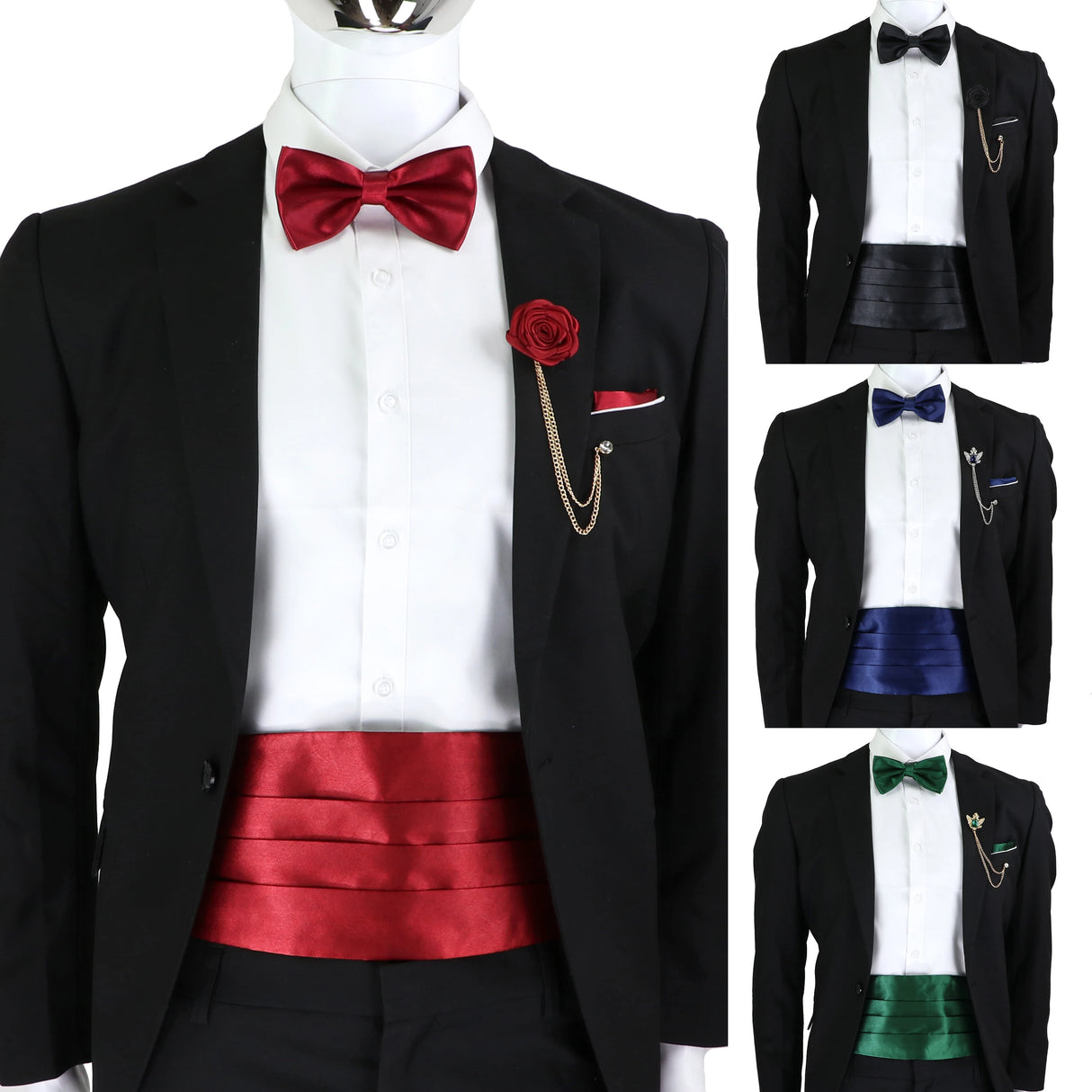 New Fashion Mens Cummerbund Bow Tie Brooch Set Black Red Blue Waist Seal For Formal Tuxedo Business Suit Dinner Accessories