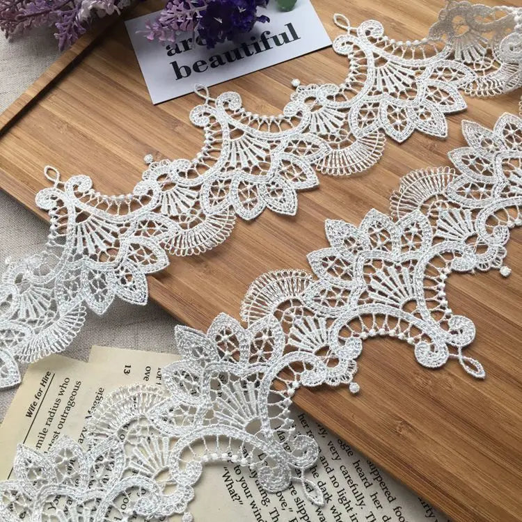8.5CM Wide Luxury White Water Soluble Lace Exquisite Embroidered Ribbons Collar Applique Trim Curtains Dress DIY Sewing Supplies