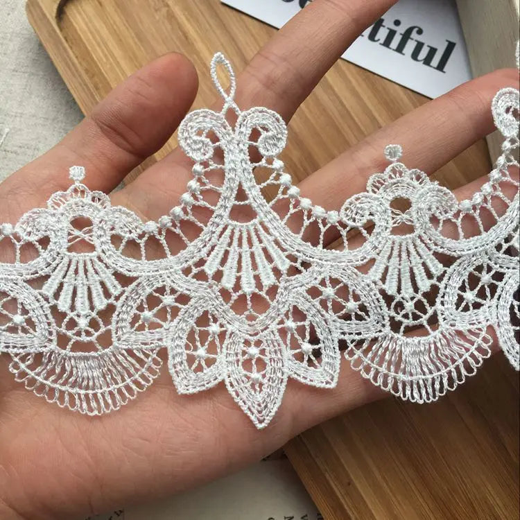 8.5CM Wide Luxury White Water Soluble Lace Exquisite Embroidered Ribbons Collar Applique Trim Curtains Dress DIY Sewing Supplies