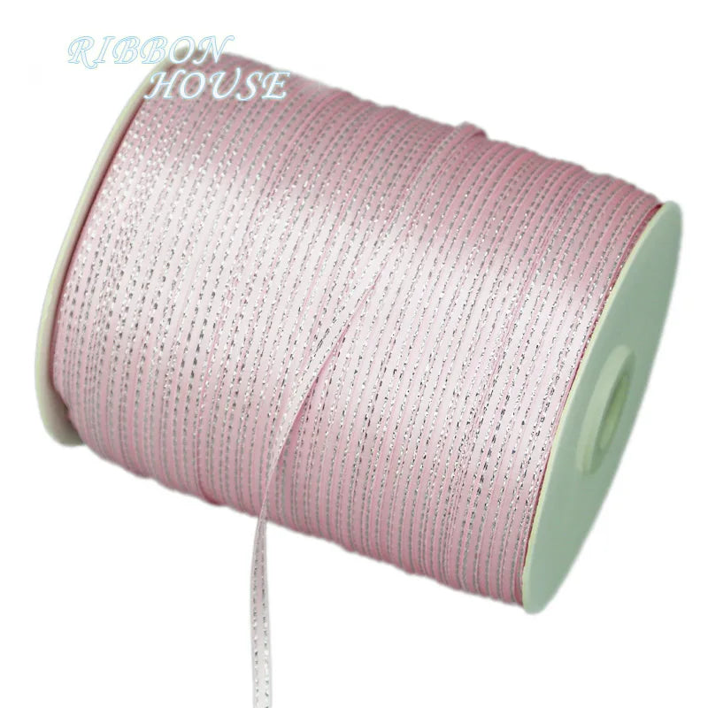 (40 meters/lot) 1/8'' (3mm) Silver Edge Satin ribbons gift packaging ribbon wholesale