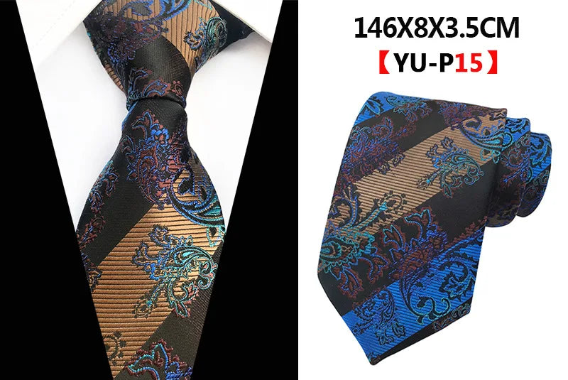 Corbatas de seda tejidas en jacquard con diseño de cachemira a cuadros para hombre, corbatas de 8 cm a rayas para trajes de negocios, bodas y fiestas.