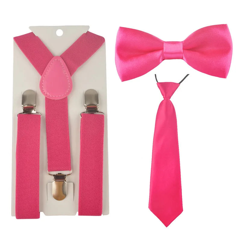 Fashion 3PCS School Boys girls Children Kids brace elastic Suspenders for shirt suspensorio Tie Bowties butterfly Set TR0001