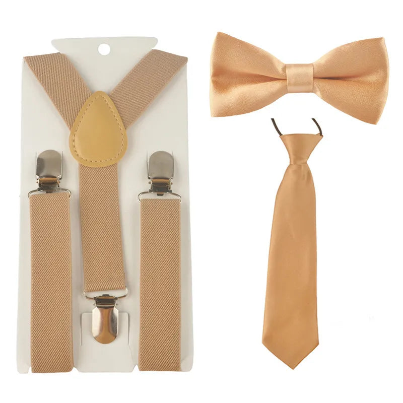 Fashion 3PCS School Boys girls Children Kids brace elastic Suspenders for shirt suspensorio Tie Bowties butterfly Set TR0001