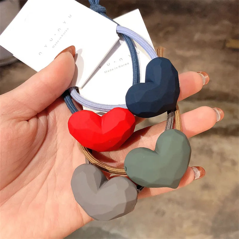 Girls Cute Heart Elastic Hair Bands Korean Hair Ties Hair Bow Scrunchies Rubber Ponytail Holder Women Hair Accessories