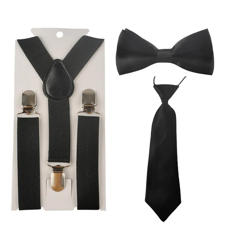 Fashion 3PCS School Boys girls Children Kids brace elastic Suspenders for shirt suspensorio Tie Bowties butterfly Set TR0001