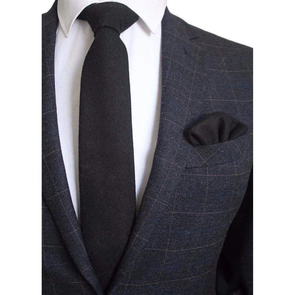 Cravate en laine Ricnais 8 cm, motif écossais solide, pour homme, ensemble cravate et mouchoir en cachemire de qualité, idéal pour une fête de mariage