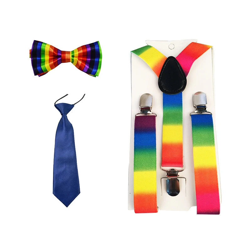 Fashion 3PCS School Boys girls Children Kids brace elastic Suspenders for shirt suspensorio Tie Bowties butterfly Set TR0001