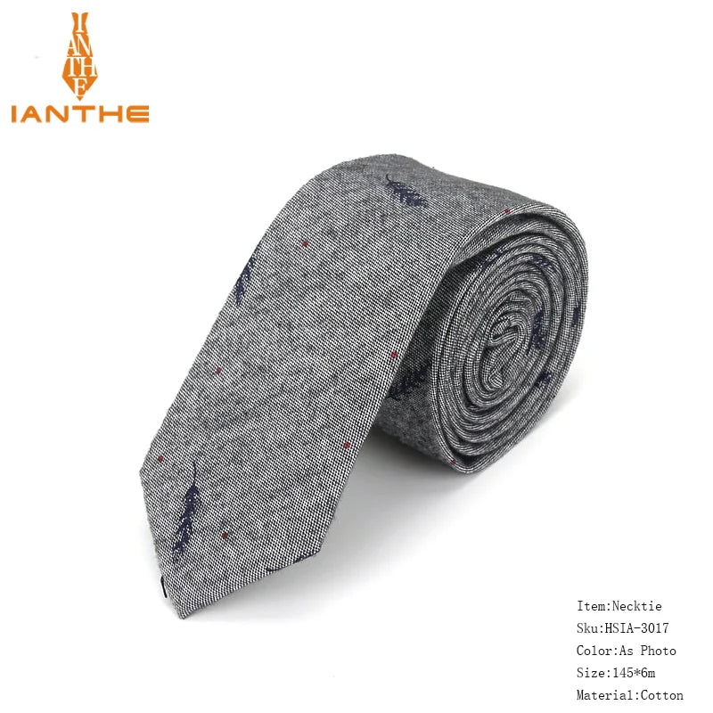 Cravate décontractée en coton pour homme, 6 cm, motif feuilles, imprimé oiseaux, style classique, idéal pour un mariage ou une soirée