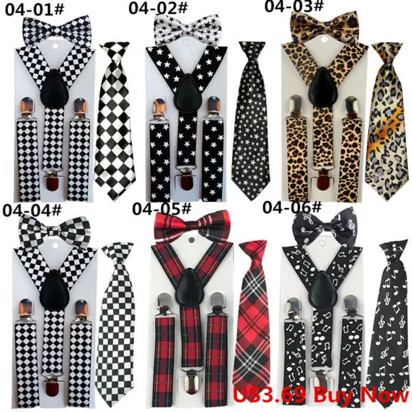 Fashion 3PCS School Boys girls Children Kids brace elastic Suspenders for shirt suspensorio Tie Bowties butterfly Set TR0001