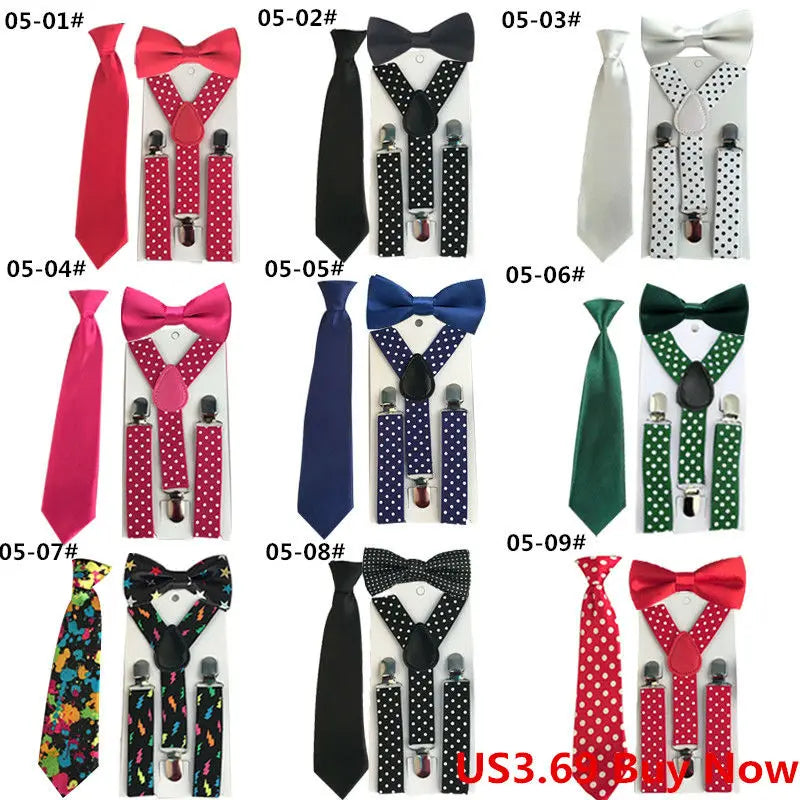 Fashion 3PCS School Boys girls Children Kids brace elastic Suspenders for shirt suspensorio Tie Bowties butterfly Set TR0001