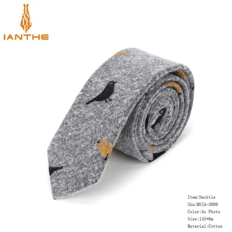 Cravate décontractée en coton pour homme, 6 cm, motif feuilles, imprimé oiseaux, style classique, idéal pour un mariage ou une soirée