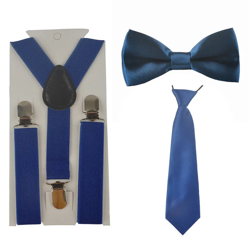 Fashion 3PCS School Boys girls Children Kids brace elastic Suspenders for shirt suspensorio Tie Bowties butterfly Set TR0001
