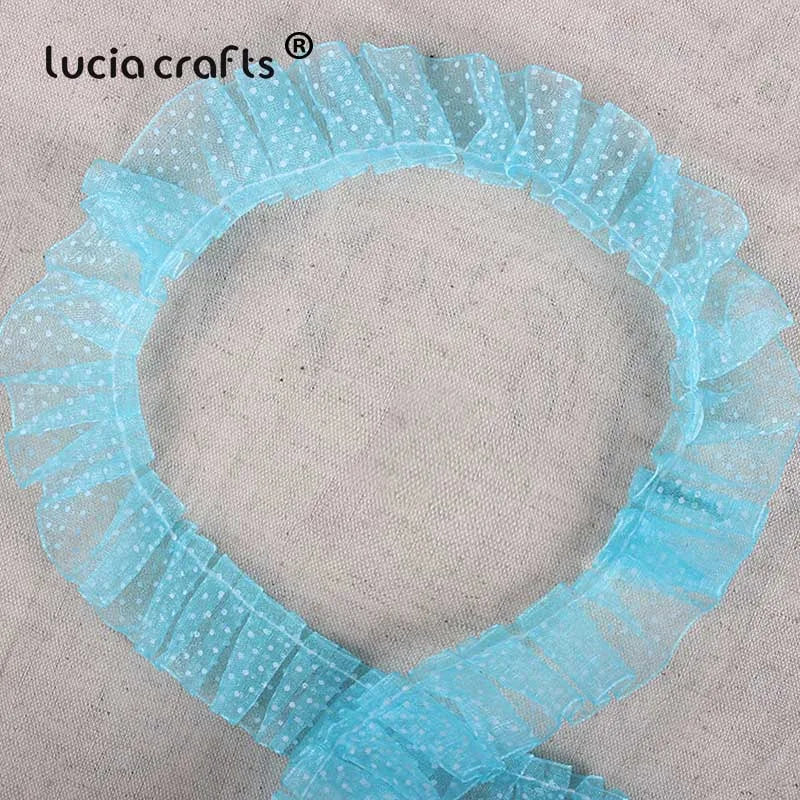 Lucia Crafts 5yards Trim Fold Lace Ribbons Dot Lace For Handmade Dress Garment Sewing Accessories R0406