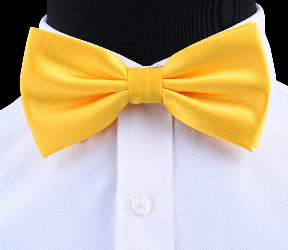 GUSLESON Nœud papillon pré-noué en soie solide pour homme Violet Noir Jaune Nœud papillon double pli Imperméable Mariage Affaires Nœud papillon