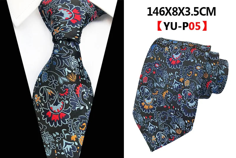 Corbatas de seda tejidas en jacquard con diseño de cachemira a cuadros para hombre, corbatas de 8 cm a rayas para trajes de negocios, bodas y fiestas.