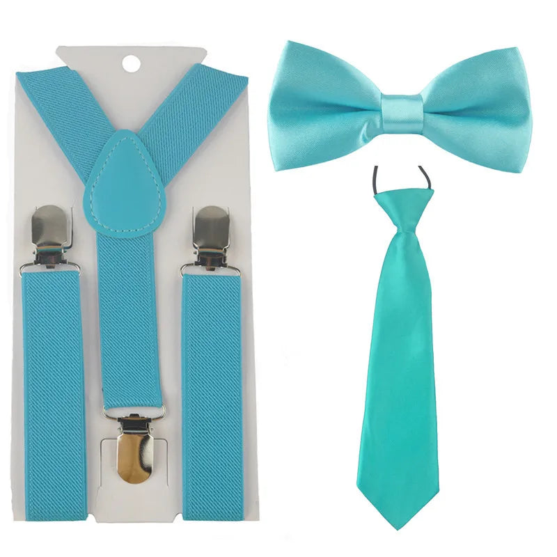 Fashion 3PCS School Boys girls Children Kids brace elastic Suspenders for shirt suspensorio Tie Bowties butterfly Set TR0001