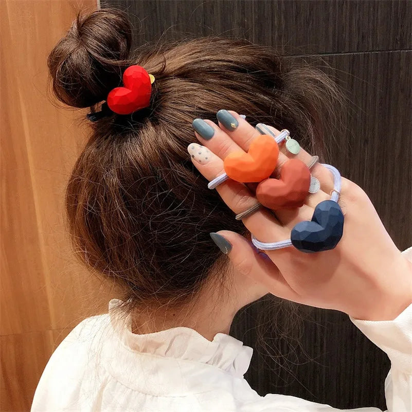 Girls Cute Heart Elastic Hair Bands Korean Hair Ties Hair Bow Scrunchies Rubber Ponytail Holder Women Hair Accessories