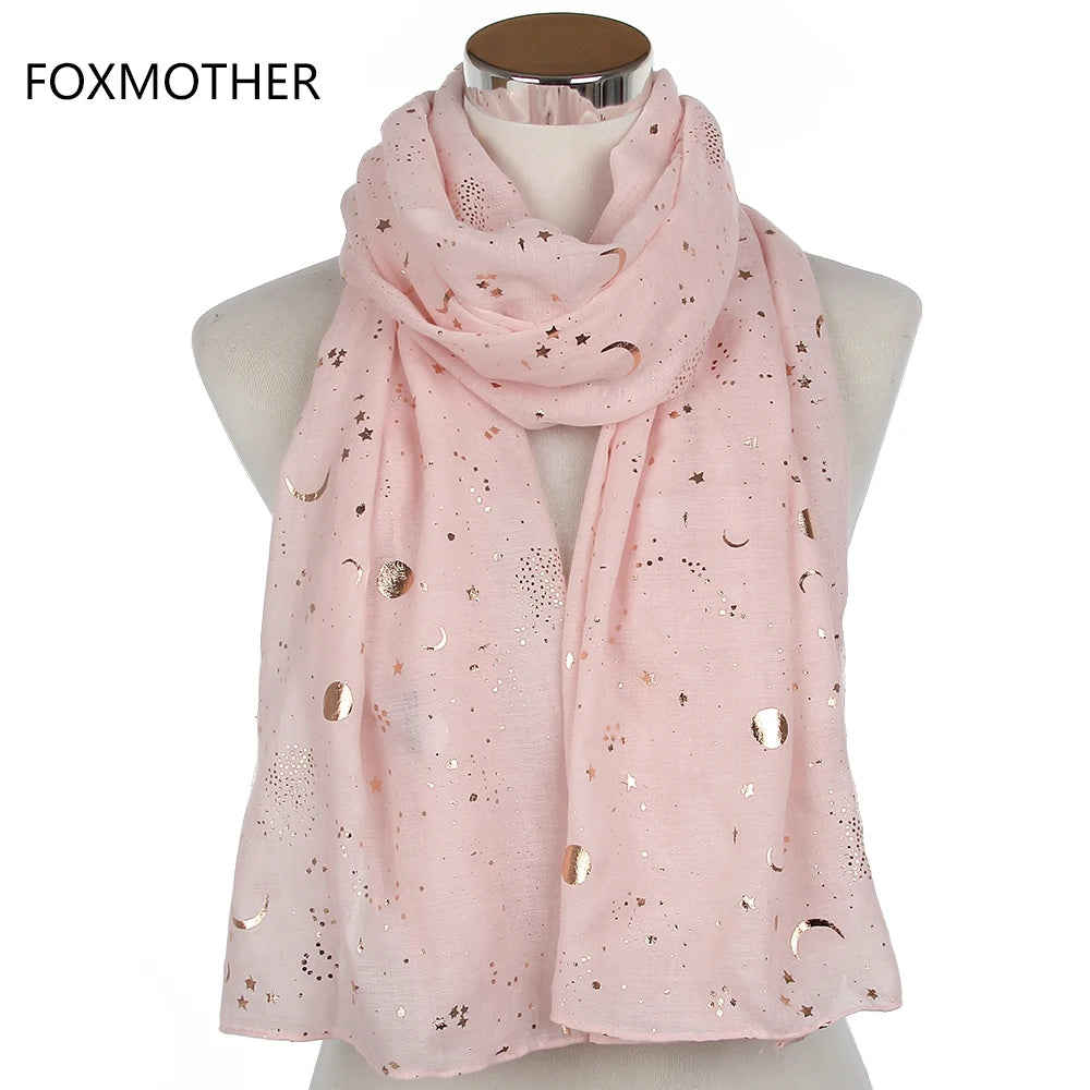 Foulard tendance FOXMOTHER 2021, motif étoile, lune, feuille d'or, pour femme, cadeau de Noël