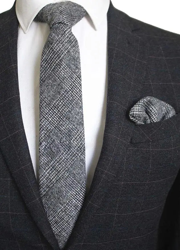 Cravate en laine Ricnais 8 cm, motif écossais solide, pour homme, ensemble cravate et mouchoir en cachemire de qualité, idéal pour une fête de mariage