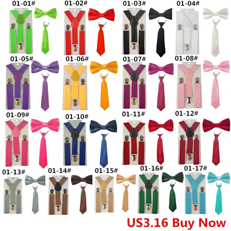Fashion 3PCS School Boys girls Children Kids brace elastic Suspenders for shirt suspensorio Tie Bowties butterfly Set TR0001