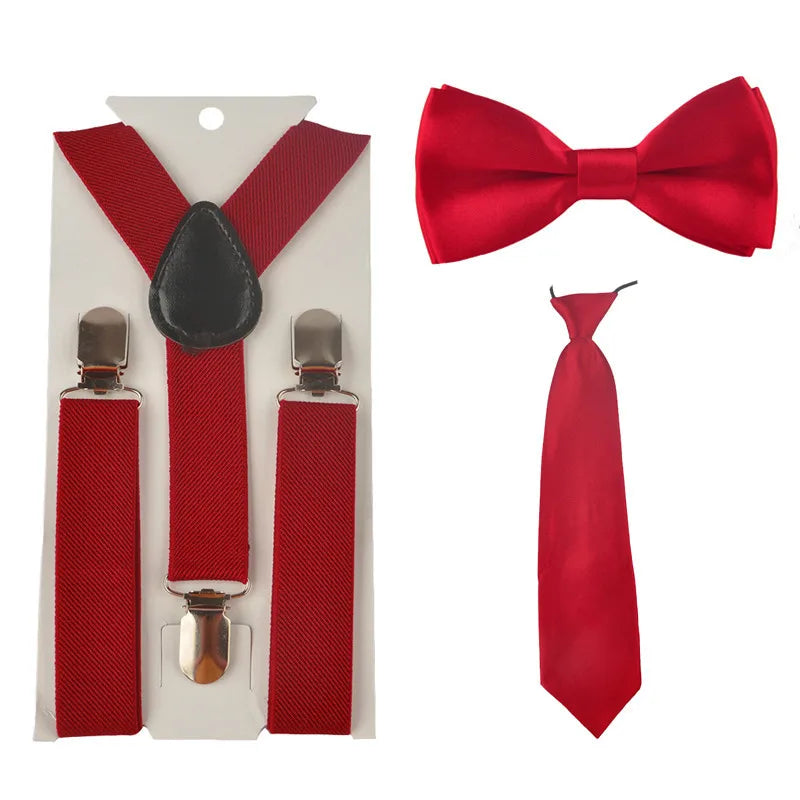 Fashion 3PCS School Boys girls Children Kids brace elastic Suspenders for shirt suspensorio Tie Bowties butterfly Set TR0001