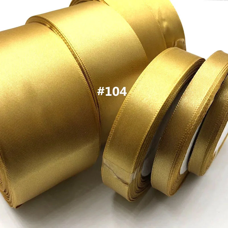 Seidensatinband, 25 Yards, 6–50 mm, goldfarben, für Hochzeiten, Partys, Dekorationen, Geschenkverpackungen, Weihnachten, Neujahr, Nähen, Stoffband 104