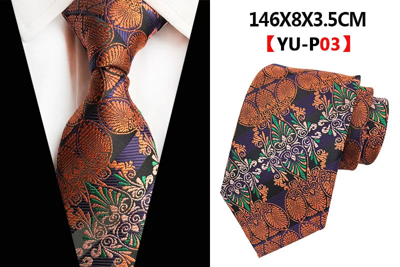 Corbatas de seda tejidas en jacquard con diseño de cachemira a cuadros para hombre, corbatas de 8 cm a rayas para trajes de negocios, bodas y fiestas.