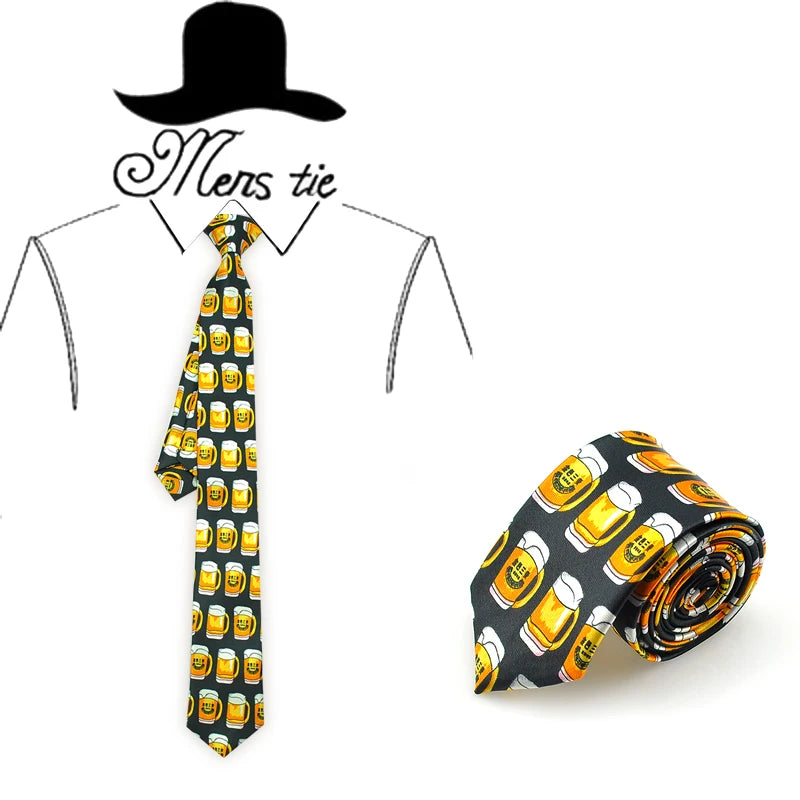 Cravate pour homme, chope de bière, cravate amusante, robe formelle, cadeau de mariage, chemise, cravate, fête, marque de mode, design, slim, 10 cm, club d'affaires