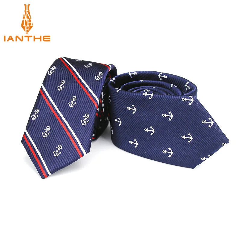Cravates de luxe pour hommes, motif ancre tissé, pour hommes, cravates fines, cravate fine en polyester jacquard, cravates de mariage Corbata Gravata