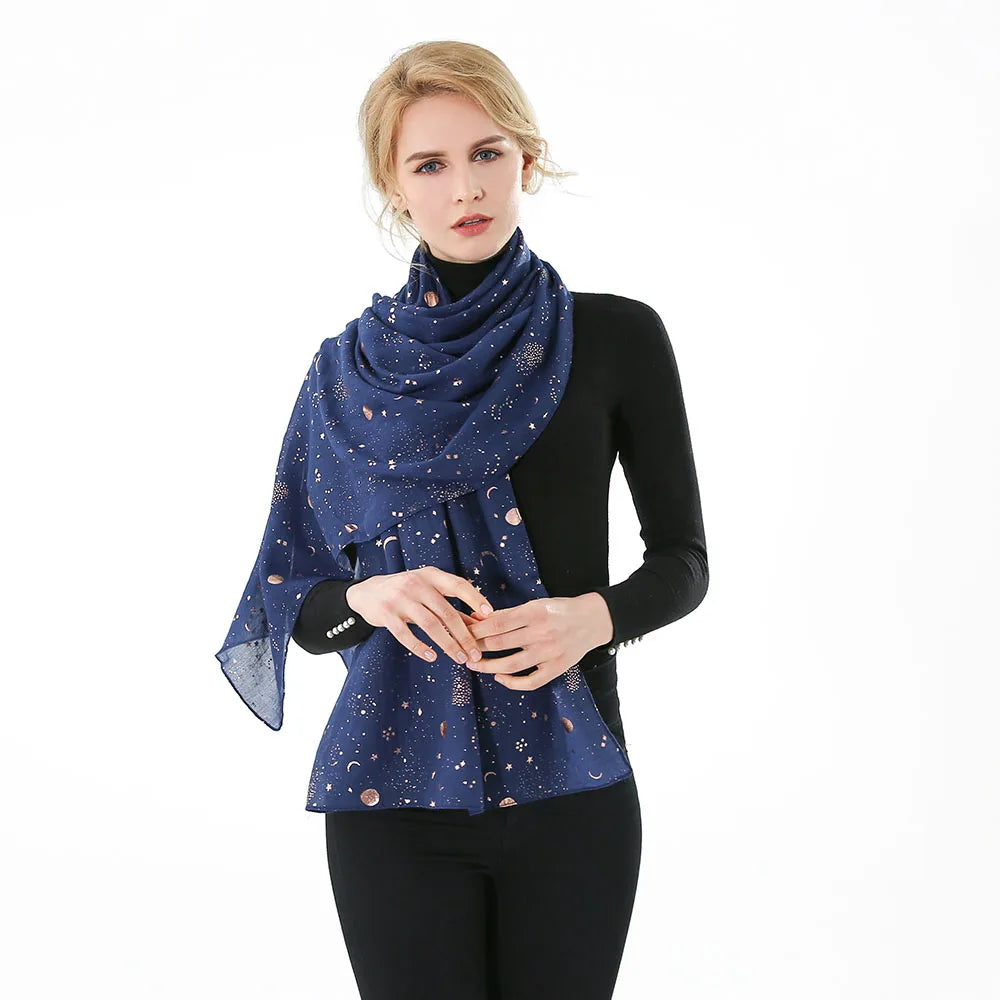 Foulard tendance FOXMOTHER 2021, motif étoile, lune, feuille d'or, pour femme, cadeau de Noël